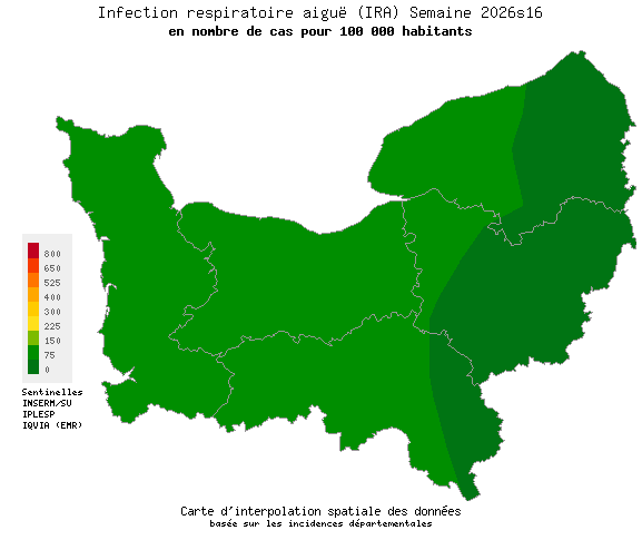 Semaine 202616 - Infection respiratoire aiguë (IRA) - Activité faible en Normandie