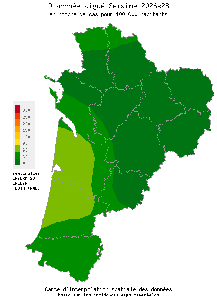 Semaine 202628 - Diarrhée aiguë - Activité faible en Nouvelle-Aquitaine