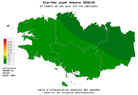 Semaine 202629 - Diarrhée aiguë - Activité faible en Bretagne