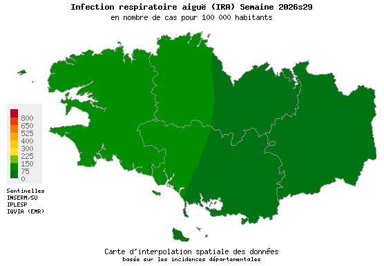 Semaine 202629 - Infection respiratoire aiguë (IRA) - Activité faible en Bretagne