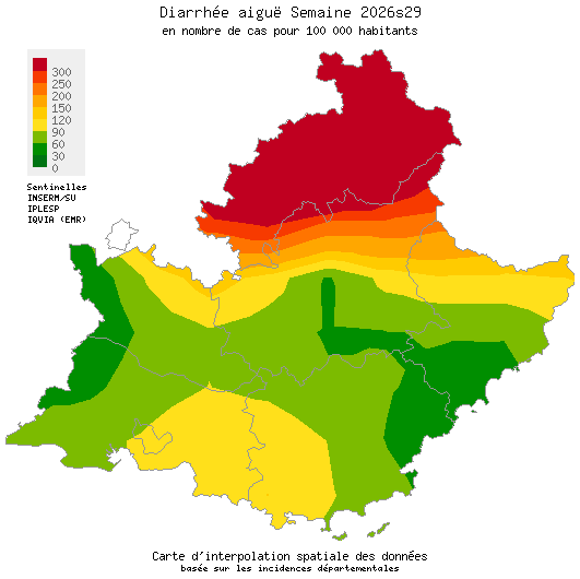 Semaine 202629 - Diarrhée aiguë - Activité modérée en Provence-Alpes-Côte d'Azur