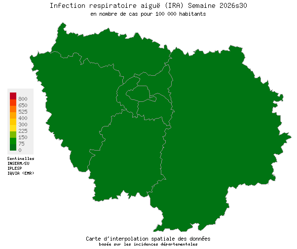 Semaine 202630 - Infection respiratoire aiguë (IRA) - Activité faible en Ile-de-France