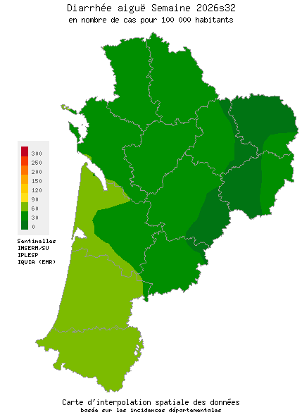Semaine 202632 - Diarrhée aiguë - Activité faible en Nouvelle-Aquitaine