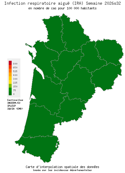 Semaine 202632 - Infection respiratoire aiguë (IRA) - Activité faible en Nouvelle-Aquitaine