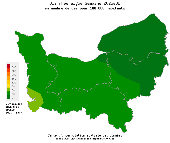 Semaine 202632 - Diarrhée aiguë - Activité faible en Normandie