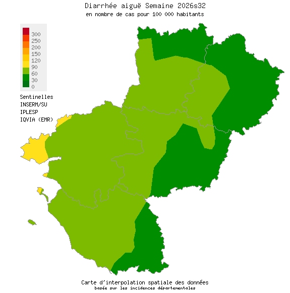 Semaine 202632 - Diarrhée aiguë - Activité faible en Pays de la Loire
