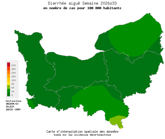 Semaine 202633 - Diarrhée aiguë - Activité faible en Normandie