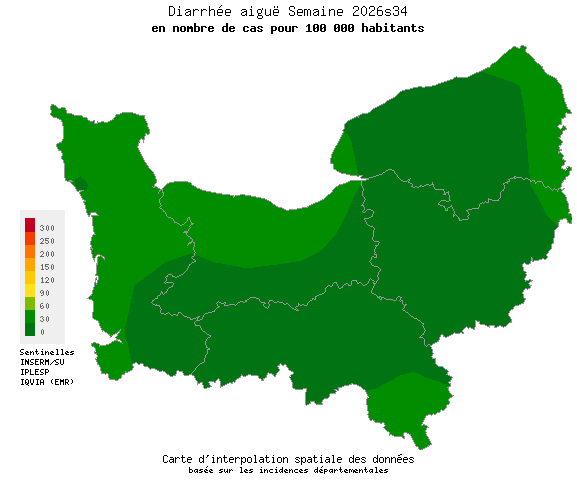 Semaine 202634 - Diarrhée aiguë - Activité faible en Normandie