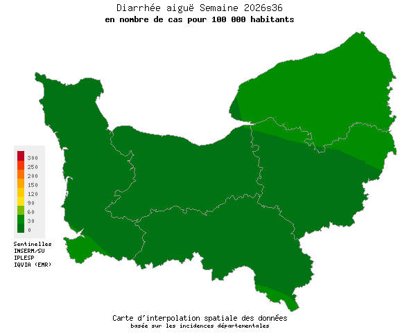 Semaine 202636 - Diarrhée aiguë - Activité faible en Normandie