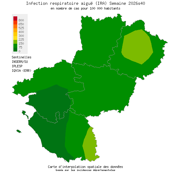 Semaine 202640 - Infection respiratoire aiguë (IRA) - Activité faible en Pays de la Loire