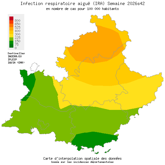 Semaine 202642 - Infection respiratoire aiguë (IRA) - Activité faible en Provence-Alpes-Côte d'Azur